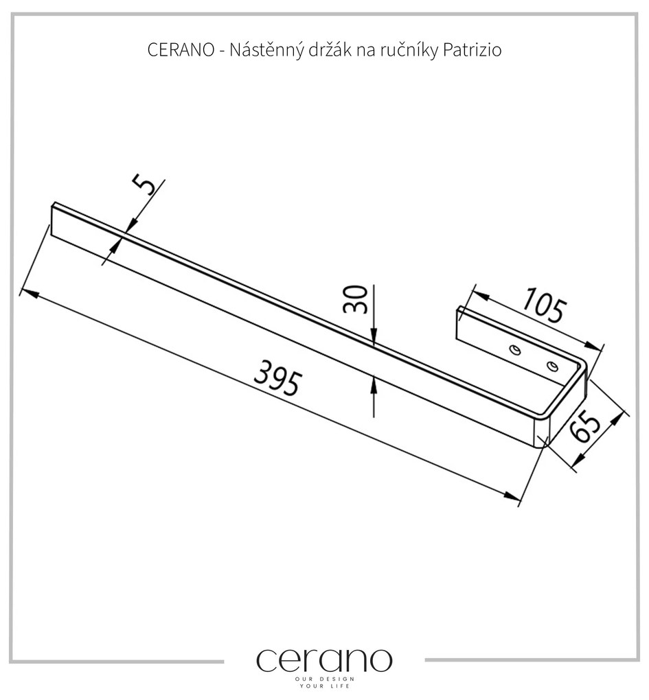 Cerano Patrizio, nástenný držiak na uteráky 40 cm, čierna matná, CER-CER-428971