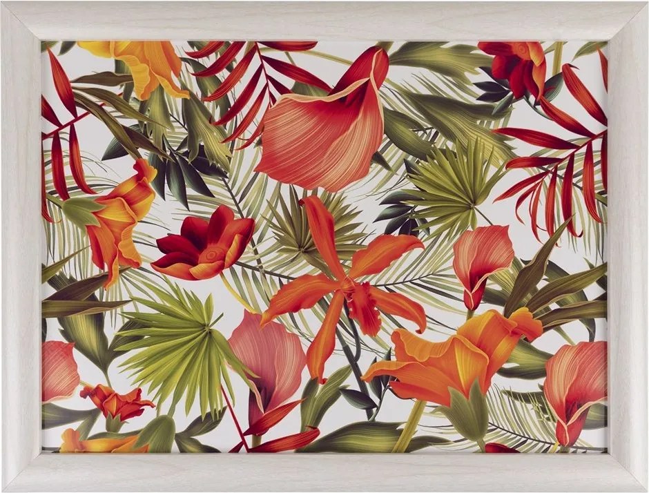 Podnos na nohy s motívom kvetín Flowers white - 43*33*7cm