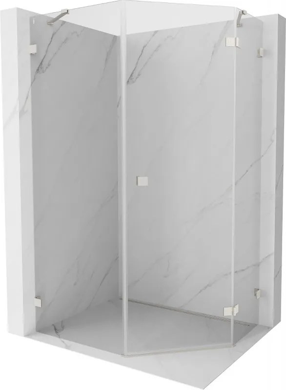 Mexen Lunar, pravý výklopný päťuholníkový sprchový kút 90 x 100 cm, 8mm číre sklo, oceľový profil, 831-090P-100L-97-00-P