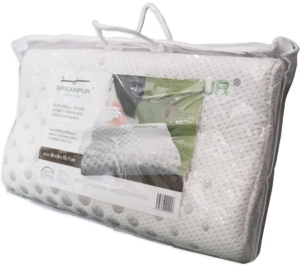 DREAMPUR Anatomický vankúš z latexovej peny DREAMPUR® grey dots profilovaný - 40x60 cm