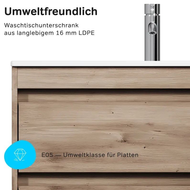 Skrinka s umývadlom 80 AM.PM Spike MPA-FHX0802HF-WCC0802WG závesná, 2 zásuvky, svetlý dub