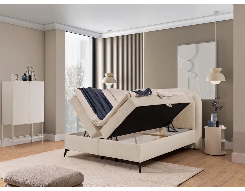 Béžová boxspring posteľ s úložným priestorom 180x200 cm Ornes – Ropez