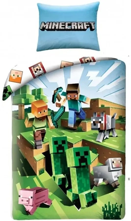 Bavlnené posteľné obliečky Minecraft - motív Farma- 100% bavlna - 70 x 90 cm + 140 x 200 cm