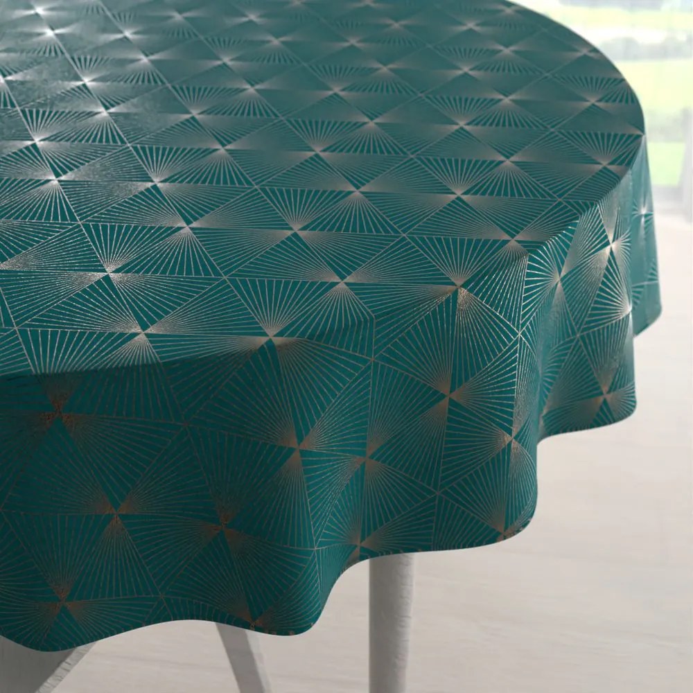 Biante Zamatový okrúhly obrus Isabela IBL-008 Rose Gold trojuholníky na petrolejovom Ø 120 cm