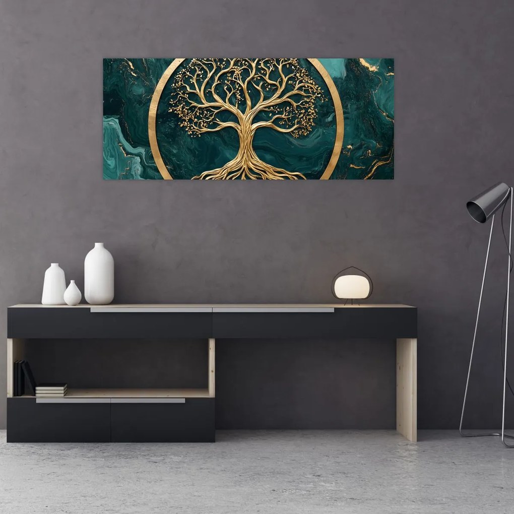 Obraz – Zlatý strom života v mramore (120x50 cm)