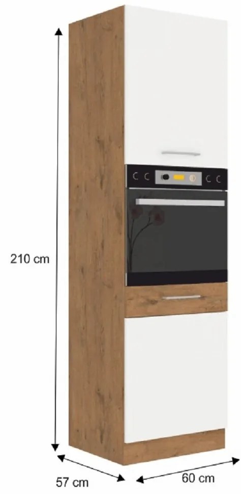 Vysoká kuchynská skrinka na vstavané spotrebiče 60 DP-2102F Velaga (biely lesk + dub lancelot). Vlastná spoľahlivá doprava až k Vám domov. 1015537