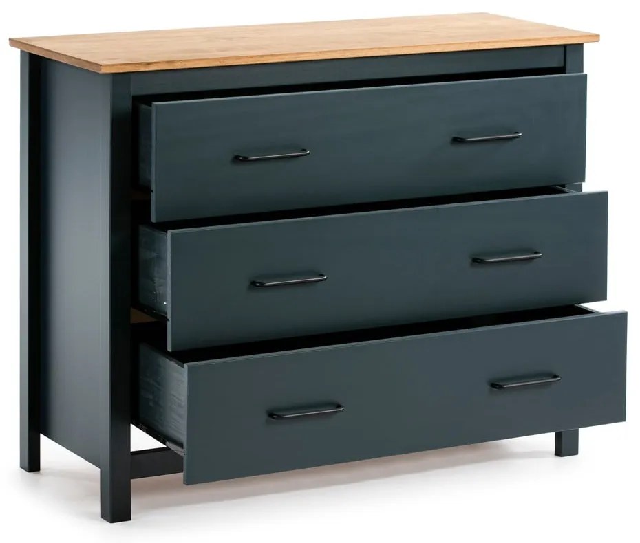 Tmavomodrá nízka komoda z borovicového dreva 100x80 cm Miranda – Marckeric