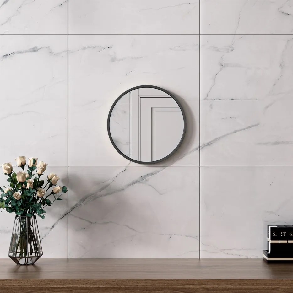 Erga Round, okrúhle zrkadlo 30cm, čierny rám, ERG-V01-ROUND-3030-BK