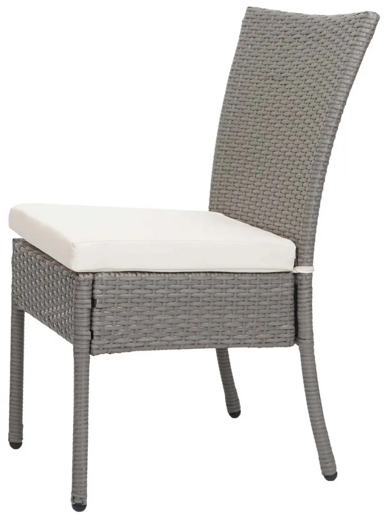 Set 2 záhradných stoličiek HWC-G19, polyratan, stohovateľná - sivý, krémový vankúš