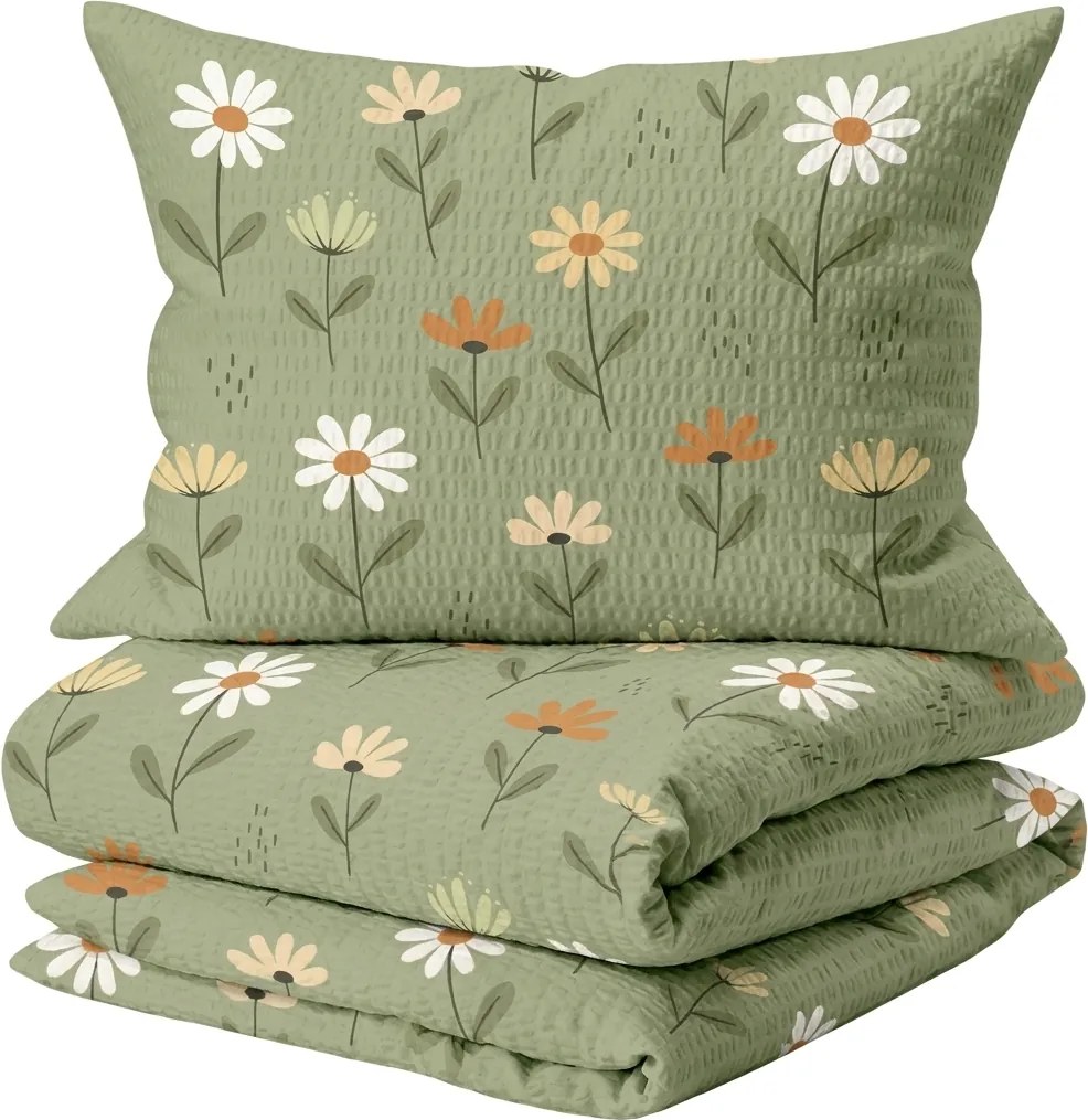 Krepové obliečky do postieľky Renforcé FLORAL NEST zelené Rozmer obliečky: 45 x 65 cm | 90 x 140 cm