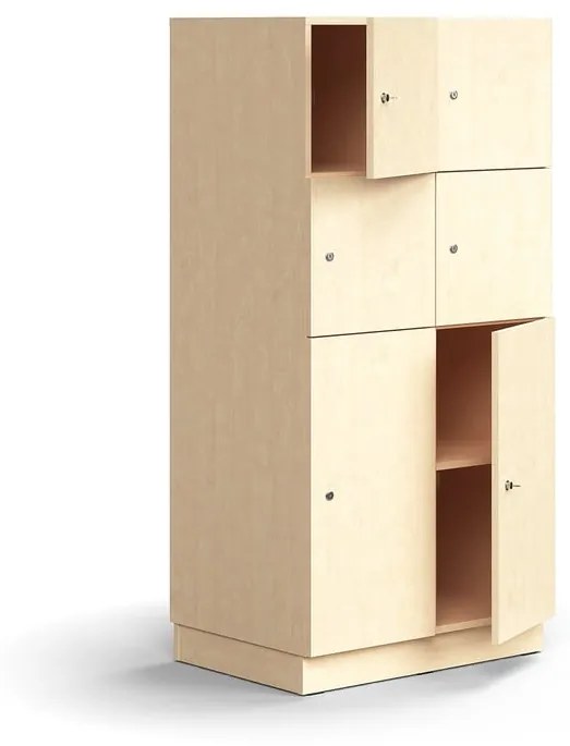 Priehradková skrinka QBUS, 6 priehradiek, so soklom, 1636x800x570 mm, breza