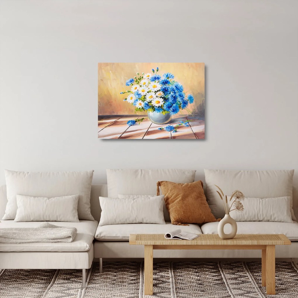 Maľovaný sklenený obraz vázy kvetín (70x50 cm)