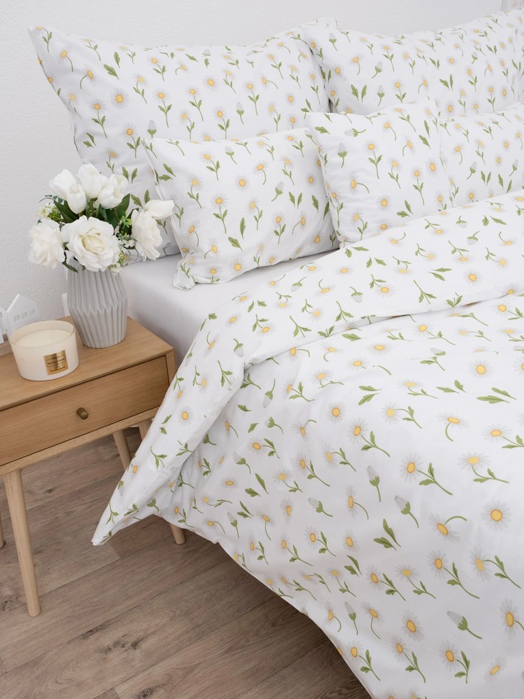 Francúzske bavlnené obliečky Renforcé - Sedmokrásky biele