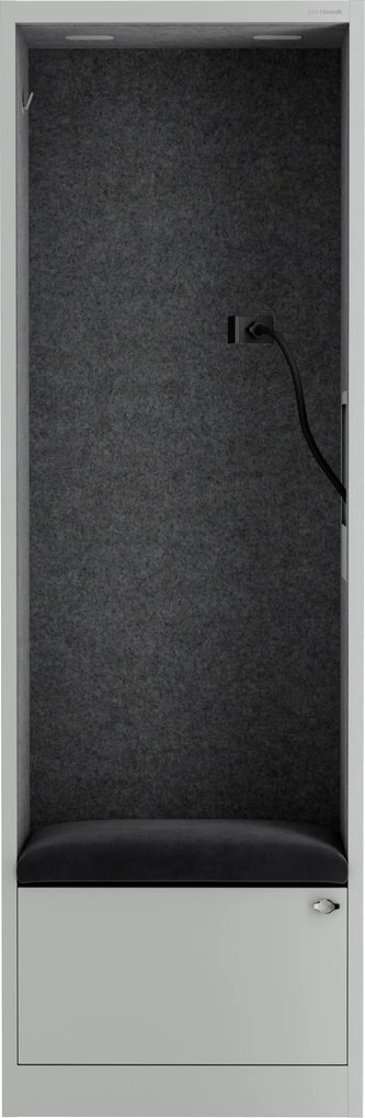 Kancelárska akustická kabína so sedadlom a portom USB-C, telo v sivý / sedák tmavosivá v zelenej farbe, 600 mm: SALLY MentalBox