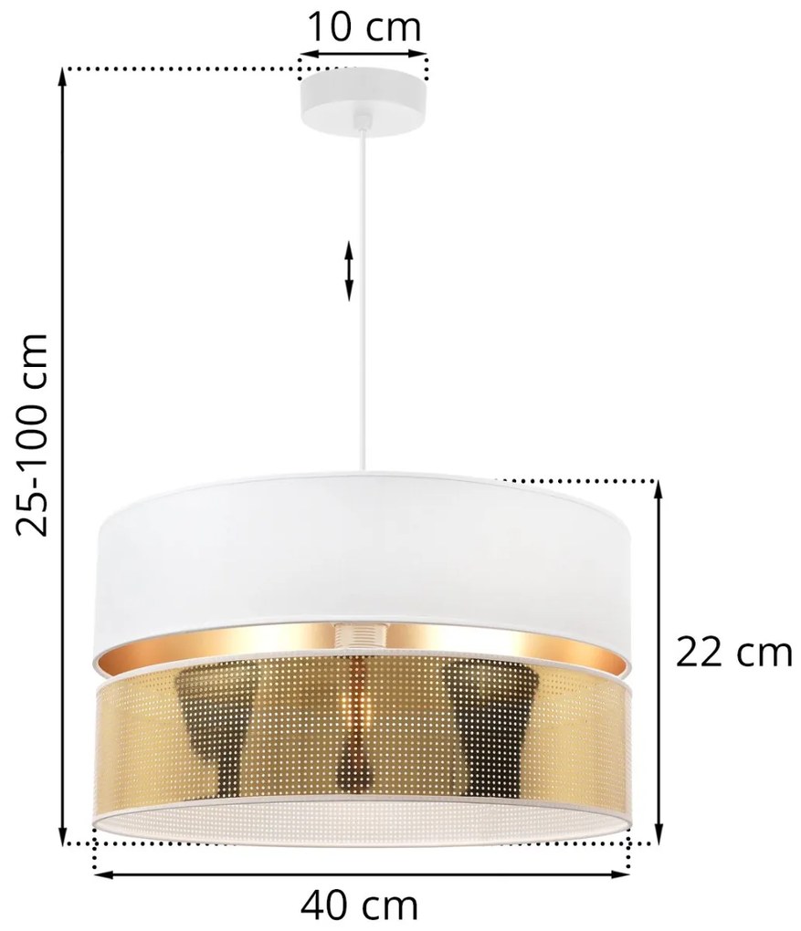 Závesné svietidlo Asti2, 1x PVC/biele textilné tienidlo, (fi 40cm), g, w