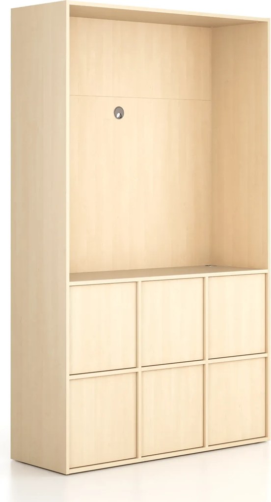Kancelárska skriňa FRAME, 6x dvere, priestor pre TV, 1299 x 450 x 2162 mm, PUSH-lock, breza