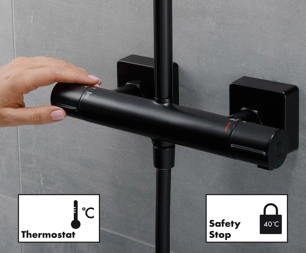 Hansgrohe Vernis Shape, Showerpipe 240 1jet EcoSmart 9 l, s termostatom, čierna matná, HAN-26429670