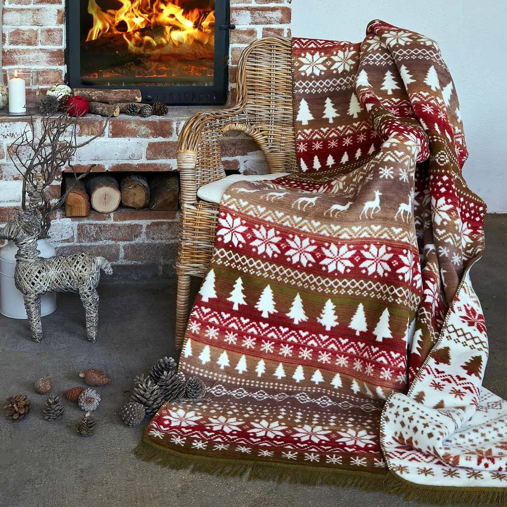 VIANOČNÁ BAVLNENÁ DEKA RUDY8 150X200 CM VZOROVANÁ