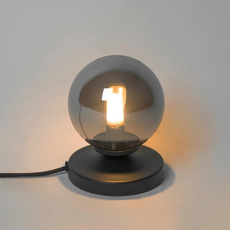 Moderná stolná lampa čierna s dymovým sklom - Atény