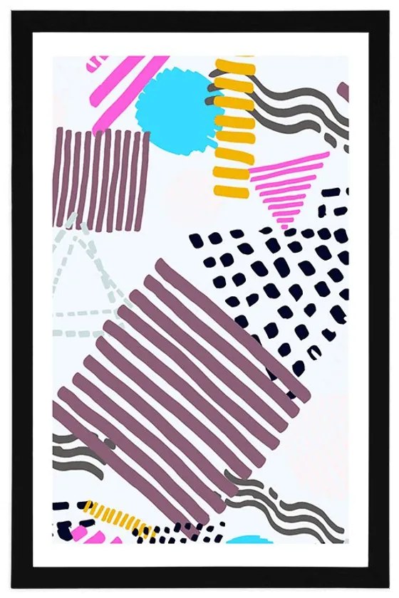 Plagát s paspartou Memphis vzor v pop-art štýle - 60x90 black