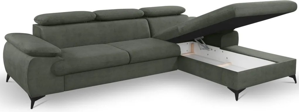 Rohová sedacia súprava Scala, olivovo zelená látka, pravý roh