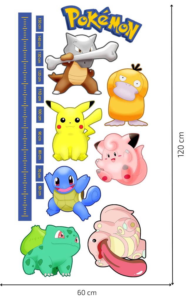 PIPPER. Textilná nálepka na stenu "Detský meter - Pokemón"