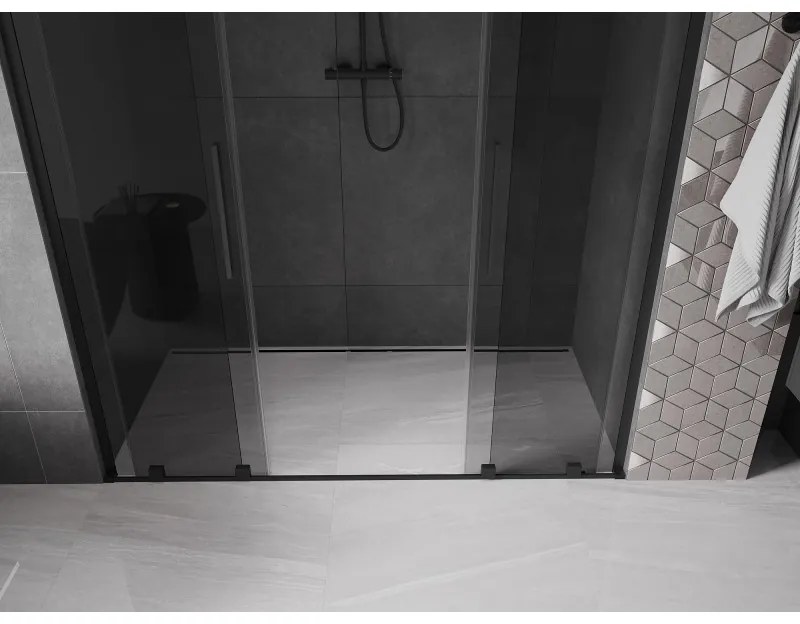 Mexen Velar L Duo, posuvné sprchové dvere do otvoru 180 cm, 8mm šedé sklo, čierna matná, 871-180-003-42-70