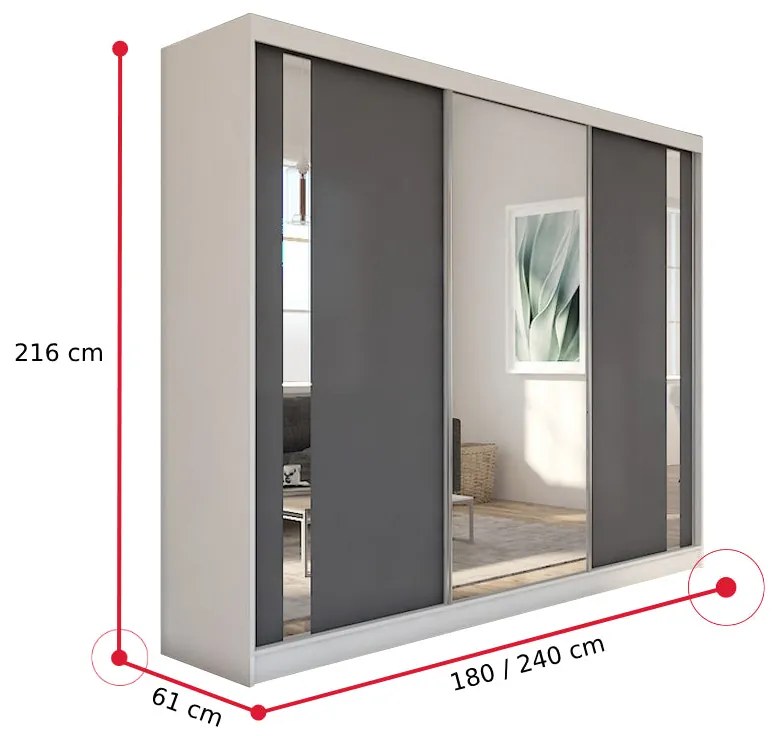 Skriňa s posuvnými dverami a zrkadlom GAJA - biela / nie / 160