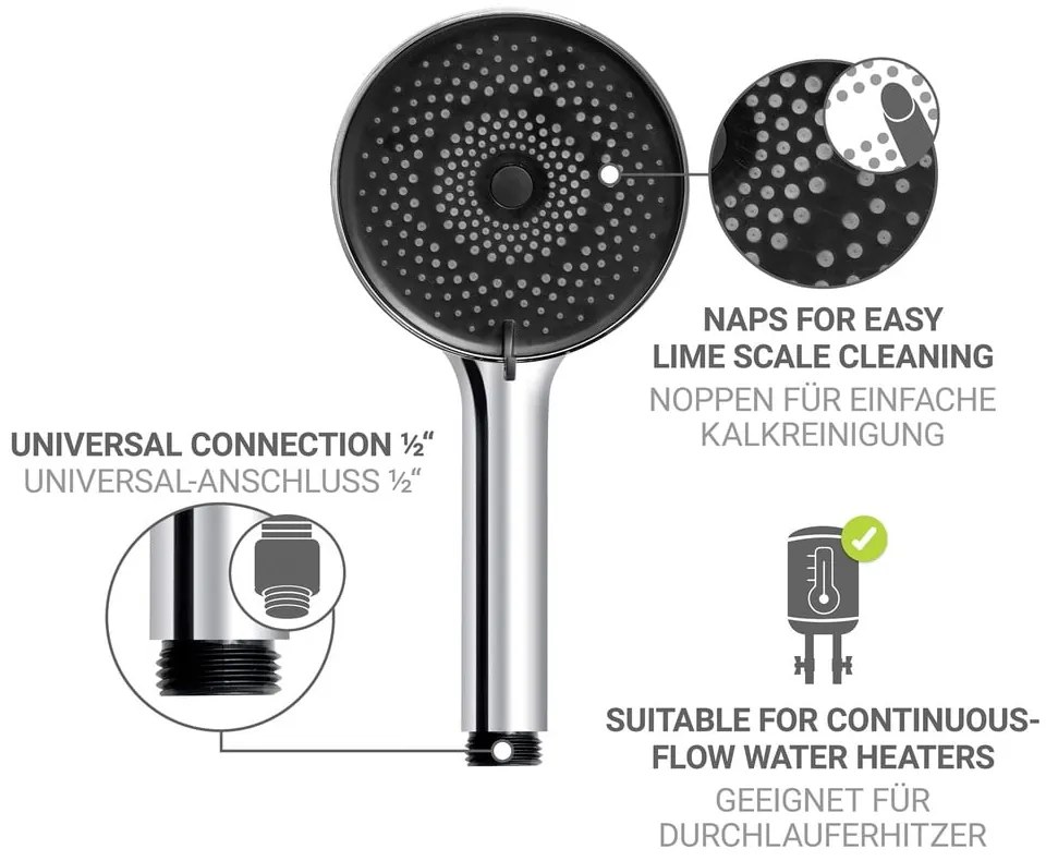 Sprchová súprava z nehrdzavejúcej ocele v striebornej farbe s ručnou sprchou/posuvný držiak 70 cm Softwater – Wenko