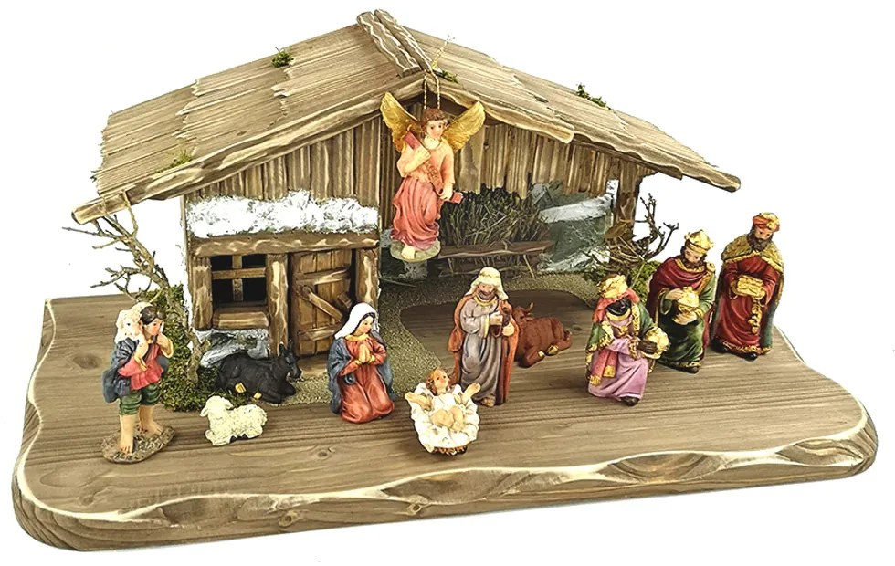 AMADEA Drevený betlehem šedohnedý BEZ FIGURÍK 45 cm