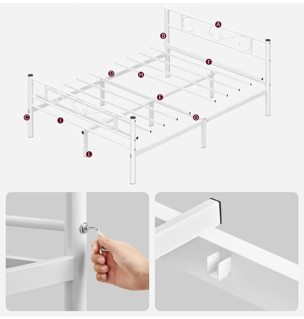 Kovový rám postele 140x190 cm Vasagle Dramatico bílý
