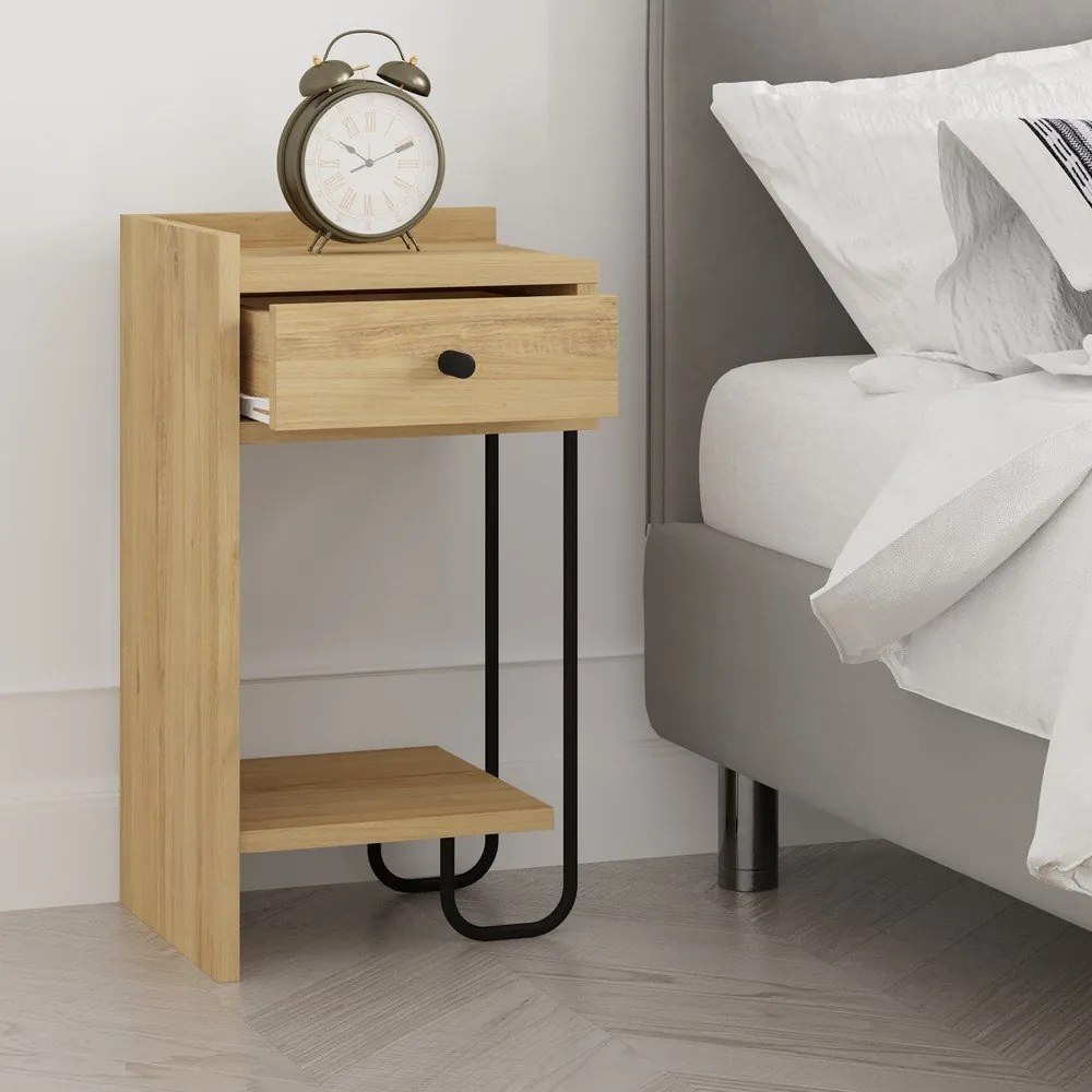 Nočný stolík v dekore duba s poličkami v prírodnej farbe Mercure – Marckeric