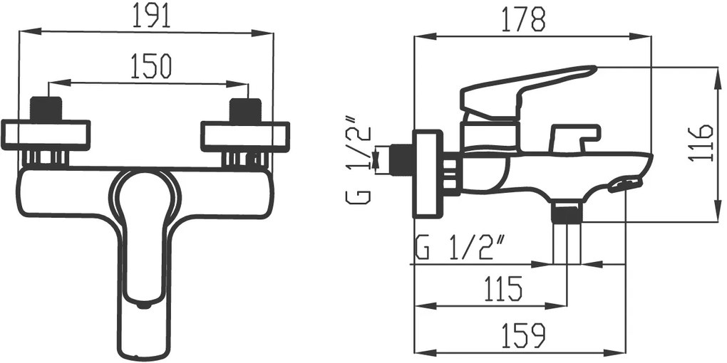 Novaservis Metalia 54, vaňová batéria bez príslušenstva 150 mm, chrómová, 54021/1-0