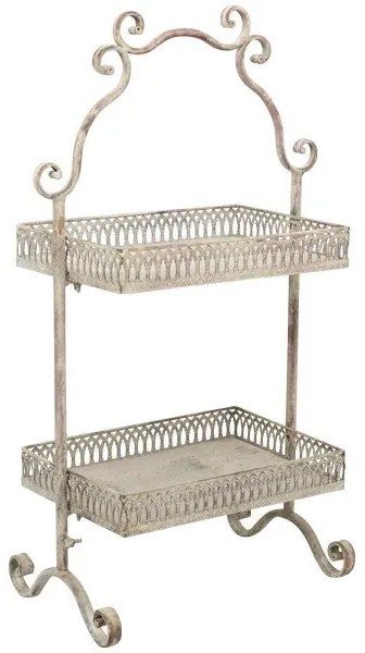 Šedý dvojposchodový kovový etažér s patinou ArtFerro - 35*24*71 cm