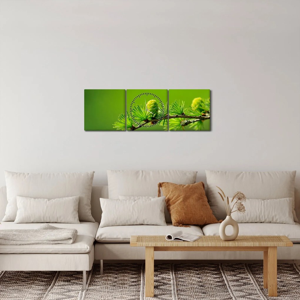 Obraz zelenej šišky (s hodinami) (90x30 cm)