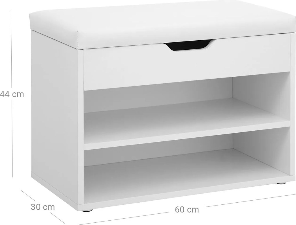 Botník so sklopným polstrovaným sedadlom, biely