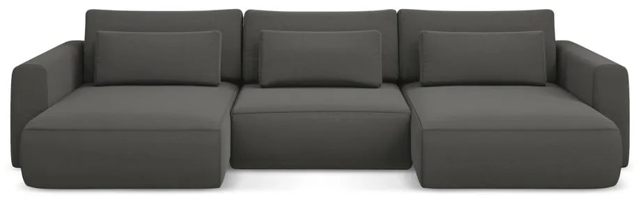 Tmavosivá zamatová rozkladacia/s úložným priestorom rohová pohovka (do tvaru "U") Kapua – Makamii