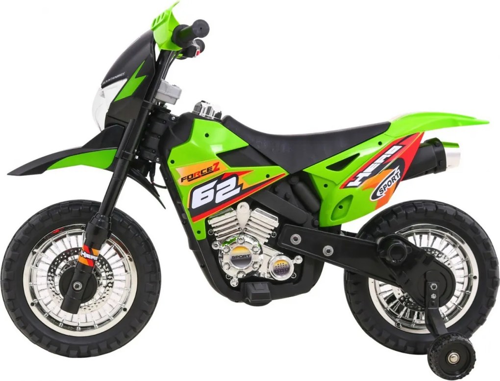 Ramiz Detský krížový bicykel Batériové vozidlo Zelené + asistenčné kolesá + LED zvuky