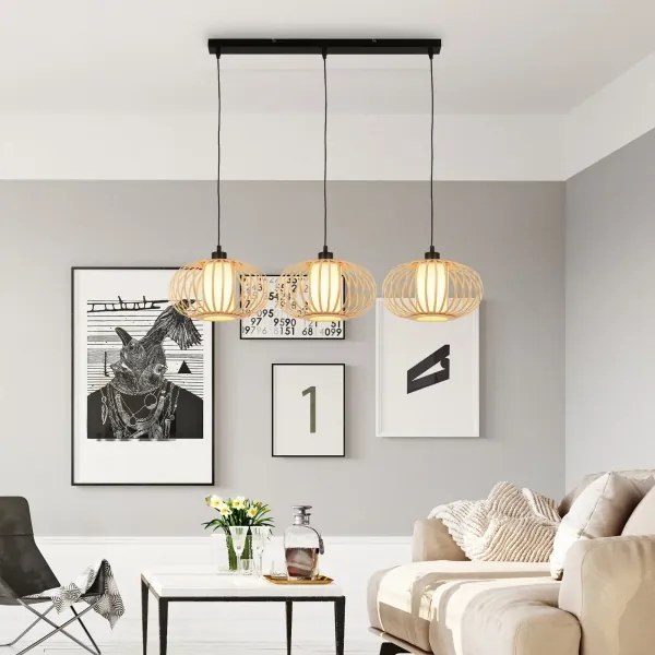 Briloner 4759031 - Závesné svietidlo na lanku 3xE27/10W/230V čierna/bambus