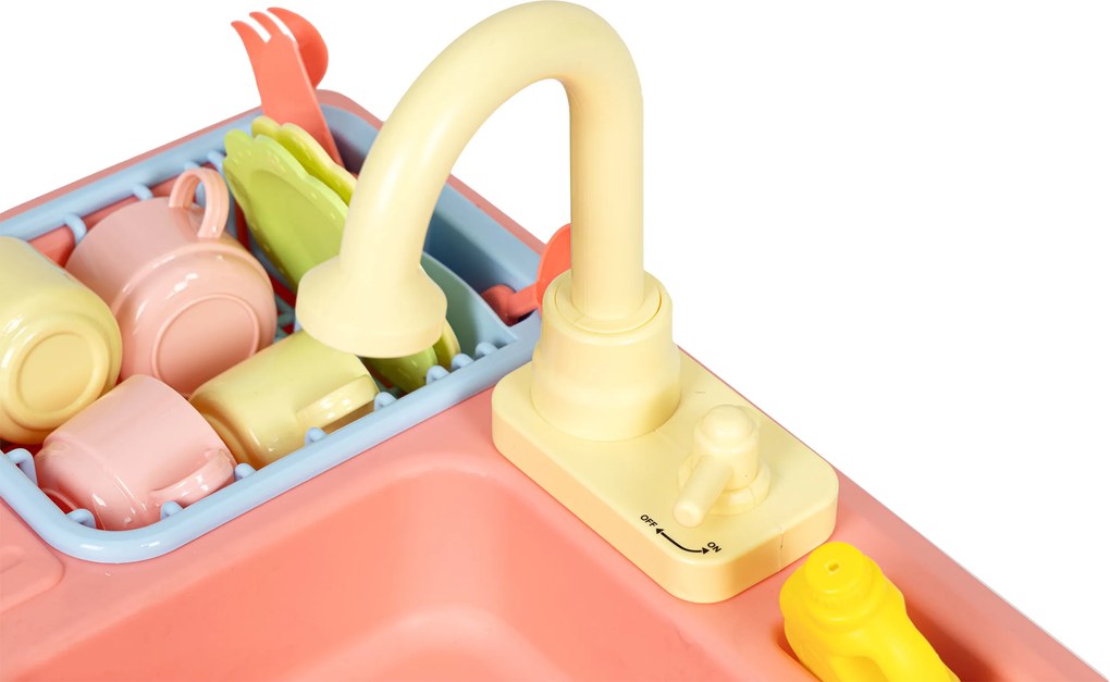 MULTISTORE Detský kuchynský drez s tečúcou vodou – hračkový drez na batérie, 12 ks príslušenstva