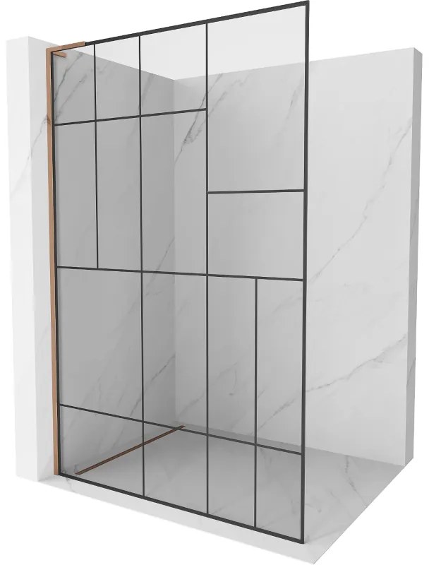 Mexen Kioto L, sprchová zástena Walk-In 110 x 200 cm, 8mm číre sklo čierny vzor, ružové zlato profil, 800-110-103-60-78