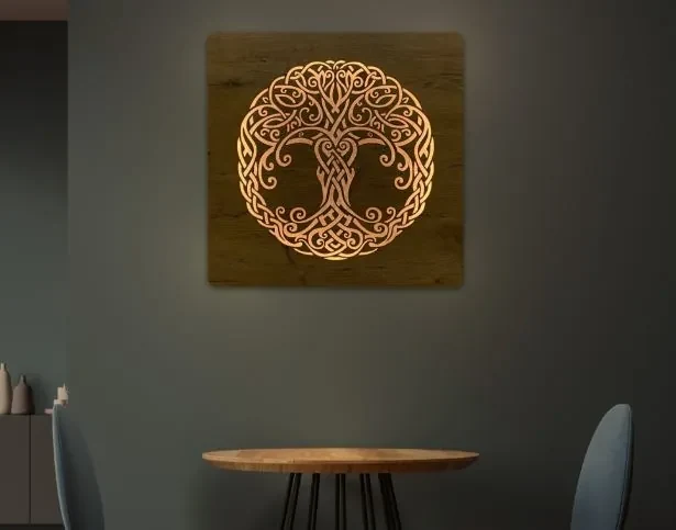 Obraz Keltský strom života s led podsvietením na batériu