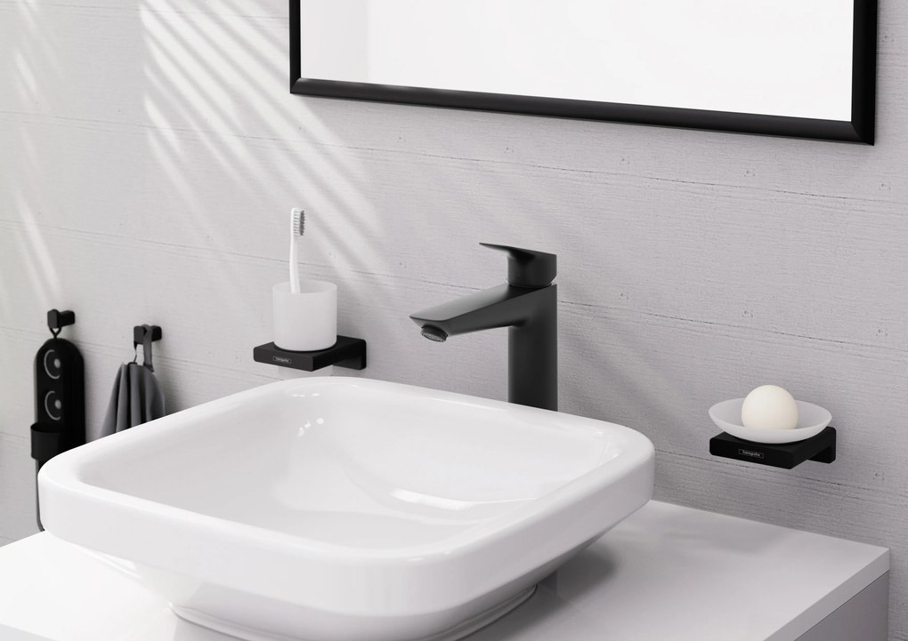 Hansgrohe Logis, páková umývadlová batéria 190 s odtokovou súpravou s tiahlom, čierna matná, HAN-71090670