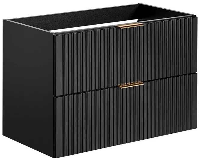 Závěsná umyvadlová skříňka Casad s deskou a umyvadlem 80 cm černá/dub wotan