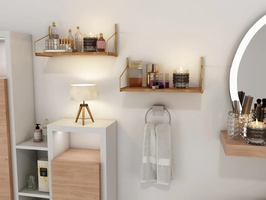 Nástenná polica Rafi smrekovec/zlatá