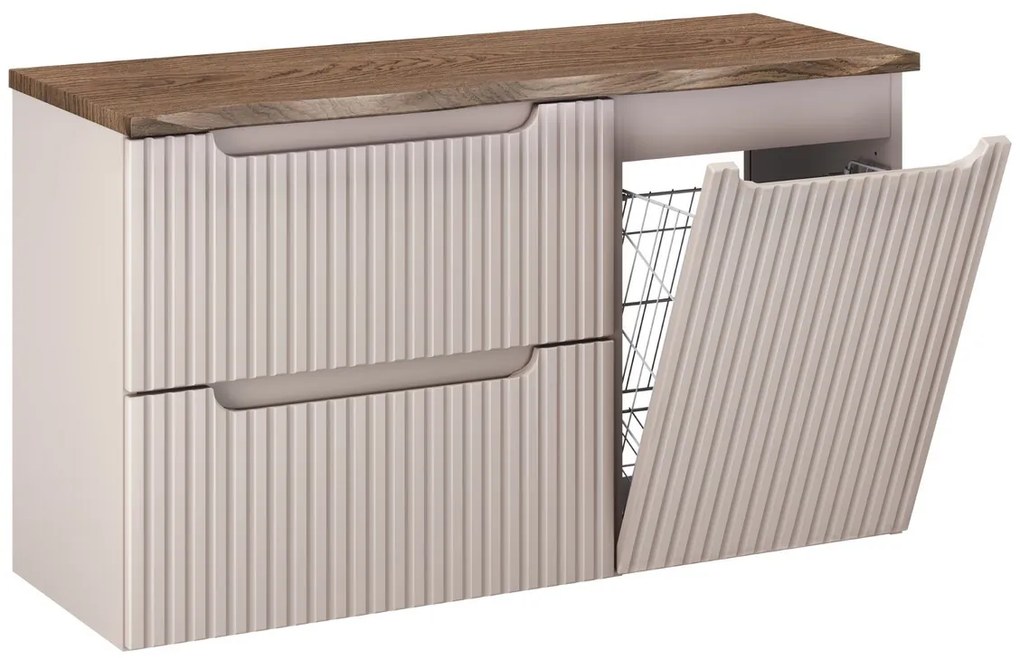 Závesná skrinka pod umývadlo Nova Cashmere s doskou a košom na bielizeň 100 cm kašmírová/dub casella