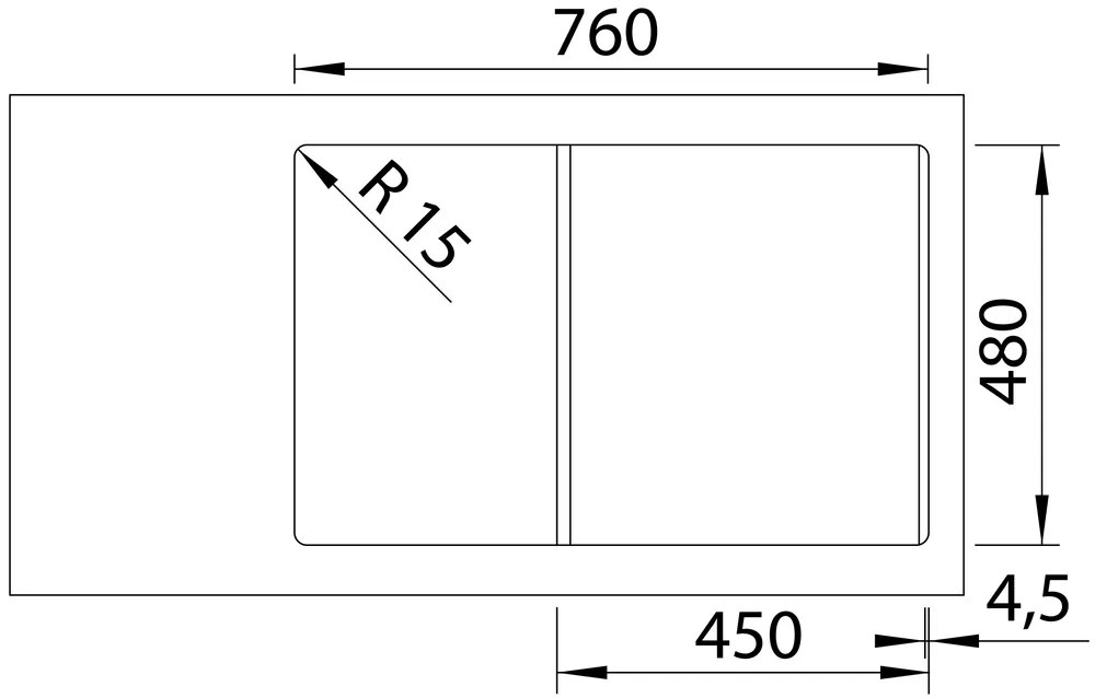 Blanco Adira 45 S, silgranitový drez 780x500x200 mm, 1-komorový, čierna, BLA-527585