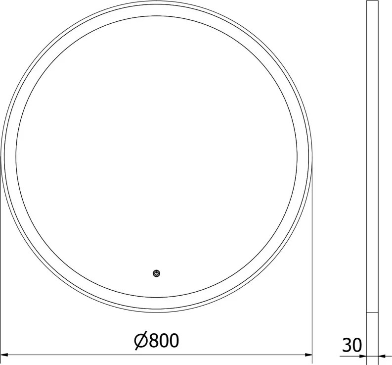 Mexen Esso kúpeľňové zrkadlo s podsvietením, okrúhle 80 cm, LED 6000K, anti-pára, čierny rám - 9825-080-080-611-70