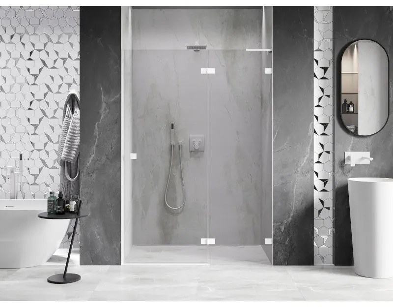 Mexen Lunar L, pravé otočné sprchové dvere 140 cm, 8mm číre sklo, biely profil, 834L-140-000-20-00-P