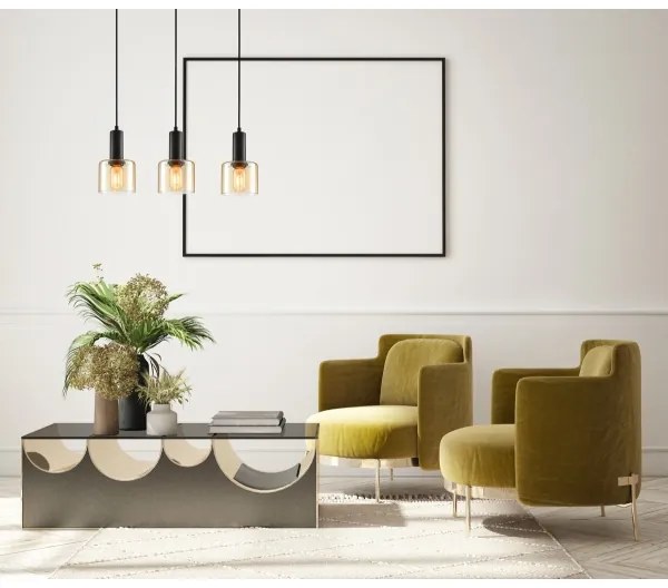 ITALUX PND-65342-3-BK+AMB - Luster na lanku SANTIA 3xE27/40W/230V